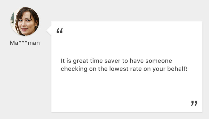 EasyRentCars' customer review on Price Drop Protector saying "It is great time saver to have someone checking on the lowest rate on your behalf"