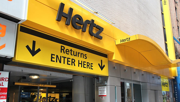 one of hertz's rental car return locations in downtown